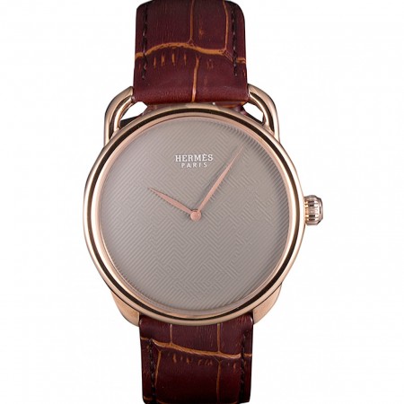 Hermes Classic Croco Leather Strap Silver Dial 801395