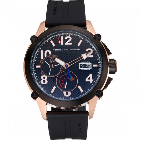 Porsche Design Indicator Black Dial Gold Case Black Rubber Strap