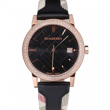 Burberry The City Classic Diamonds Case Black Dial Black Bracelet  622569