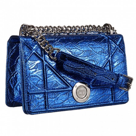 Dior Diorama Crinkled Metallic Lambskin Small Flap Bag Blue 18926721