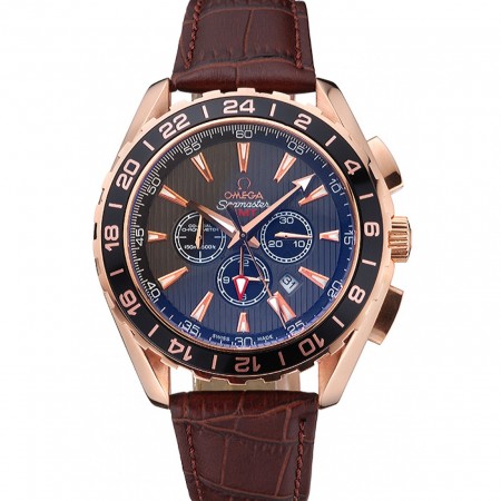 Omega Seamaster Aqua Terra Chrono GMT Teak-Grey Dial Brown Leather Bracelet  622536