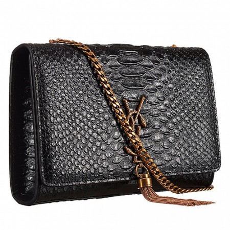 Saint Laurent Kate Monogram Tassel Python Leather Gold Hardware Black Medium Bag 18926844