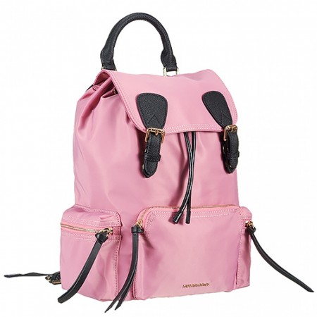 Burberry Large Backpack Pink Nylon Black Leather Trim 18927040