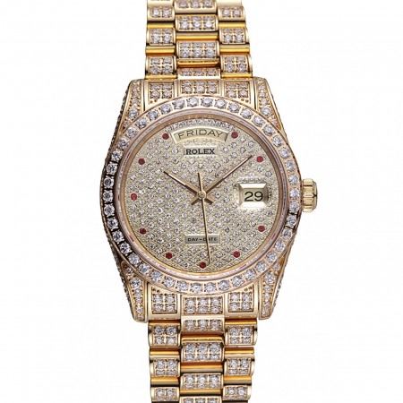 Swiss Rolex Day-Date Diamonds Yellow Gold-srl185  621615