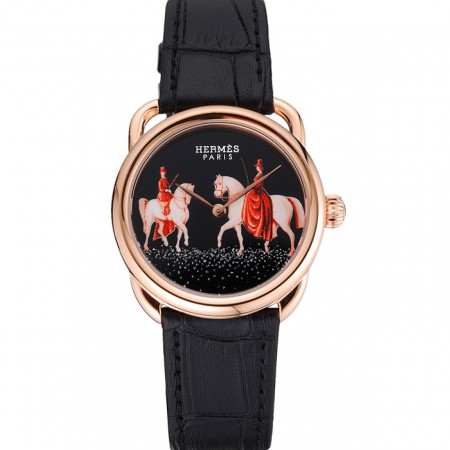 Hermes Classic Croco Leather Strap Black Dial 801398
