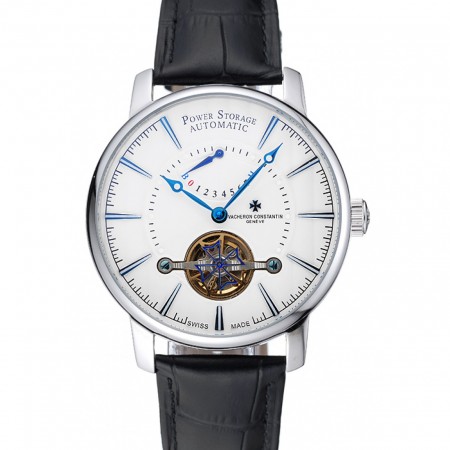 Vacheron Constantin Tourbillion Power Reserve White Dial Silver Case Black Leather Bracelet  1454276