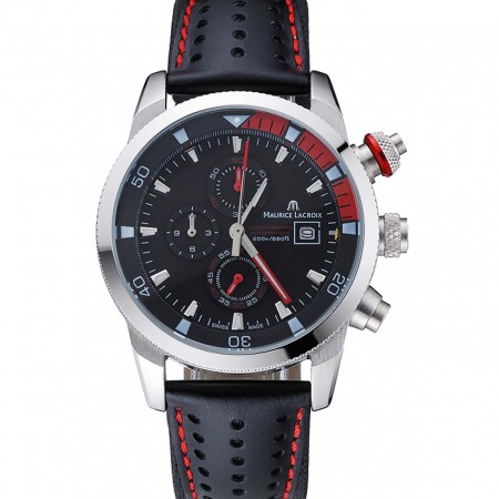 Maurice Lacroix Pontos S Supercharged Black And Red Dial Black Leather Bracelet 1454222