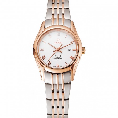 Omega De Ville Ladies White Dial Rose Gold Case Two Tone Bracelet 1453782