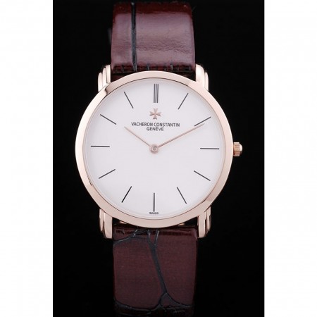 Vacheron Constantin Patrimony White Dial Rose Gold Case Rich Maroon Leather Bracelet