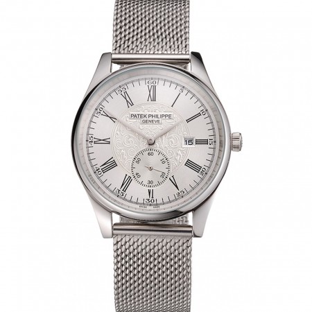 Patek Philippe Calatrava Small Seconds Silver Engraved Dial Stainless Steel Case And Bracelet