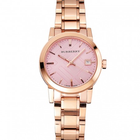Burberry The City Pink Dial Rose Gold Case And Bracelet
