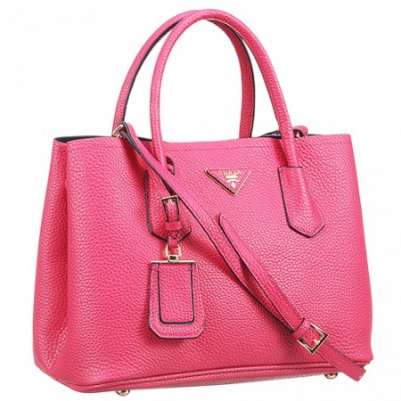 Prada Double Tote Pebbled Leather Fuchsia   18927298