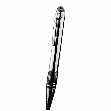 MontBlanc Pointed Tip Thick Rounded MB Engraved Silver Ballpoint Pen With Black Trimming