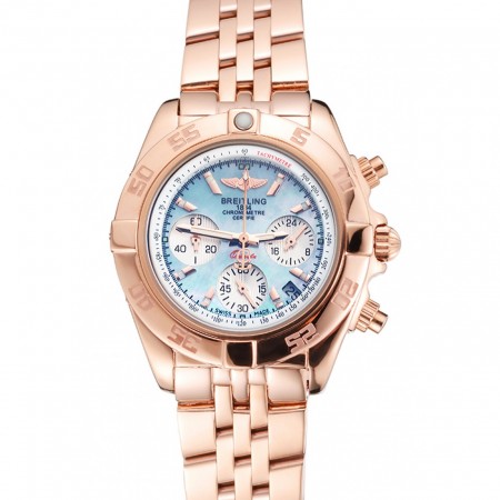 Breitling Chronomat Quartz Light Blue Dial Rose Gold Case And Bracelet