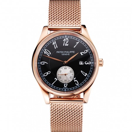 Patek Philippe Calatrava Small Seconds Black Dial Rose Gold Case And Bracelet