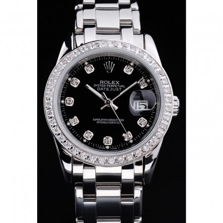 Rolex DateJust Black Dial Diamond Bezel Stainless Steel Bracelet