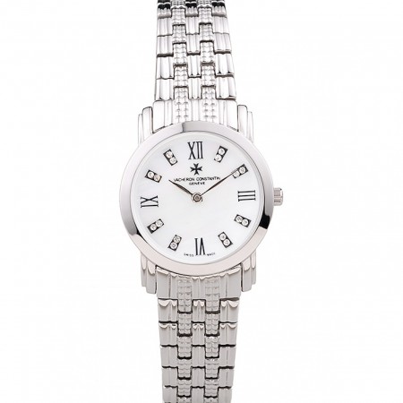 Vacheron Constantin Patrimony Traditionnelle White Dial Diamond Numerals Stainless Steel Bracelet