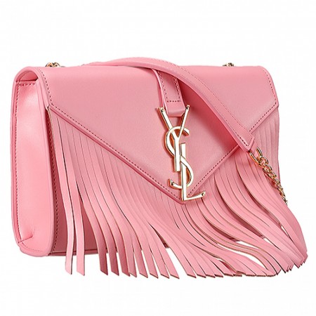 Saint Laurent Medium Fringed Suede Leather Satchel Pink