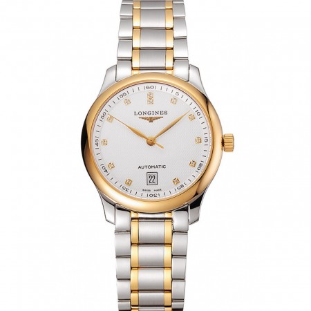 Swiss Longines Master White Dial Diamond Hour Markers Two Tone Stainless Steel Bracelet 1453930