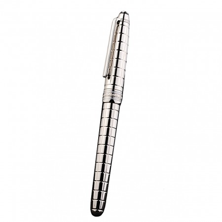 MontBlanc Silver Vertical Grooved Cutwork Slim Ballpoint Pen With MB Engraved Cap