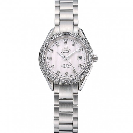 Omega Seamaster Aqua Terra White Dial Diamond Case Stainless Steel Bracelet  622448