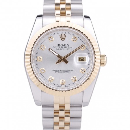 Rolex Datejust Silver Dial Diamonds Ribbed Bezel 7454