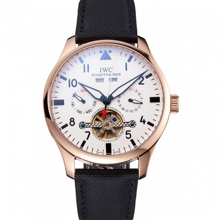 IWC Pilot Tourbillon White Dial Rose Gold Case Black Textile Strap