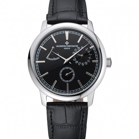 Vacheron Constantin Patrimony Power Reserve Black Dial Silver Case Black Leather Bracelet  1454262