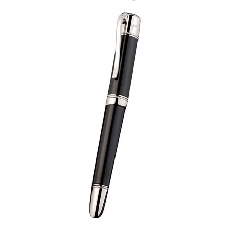 MontBlanc Silver Trimmed Black Enamel Ballpoint Pen With MB Engraved Black And Silver Cap 98053