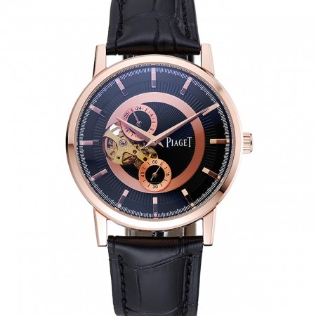 Piaget Altiplano Chronograph Black Dial Gold Case Black Leather Bracelet 1454047