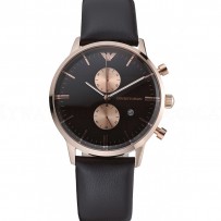 Emporio Armani Classic Chronograph Black Dial Rose Gold Case Black Leather Bracelet  622333