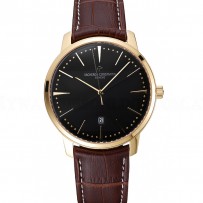 Swiss Vacheron Constantin Patrimony Black  Dial Gold Case Brown Leather Bracelet  1454179