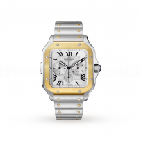 Swiss Santos de Cartier Chronograph watch, XL model, chronograph, gold and steel, interchangeable metal and rubber bracelets