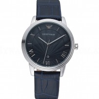 Emporio Armani Classic Dark Blue Dial Silver Case Dark Blue Leather Bracelet  622335