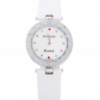 Bvlgari B.ZERO1  White Dial Multicolor Diamond Numerals White Leather Bracelet