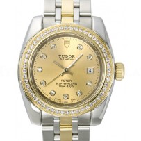 AAA Replica Tudor Classic Date Champagne Dial Yellow Gold Strap Ladies Watch 22023-1