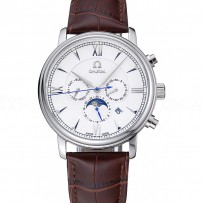 Omega De Ville Moonphase White Dial Silver Case Brown Leather Bracelet  1454226