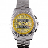 Breitling Certifie Yellow Dial Stainless Steel Strap Rose Gold Bezel