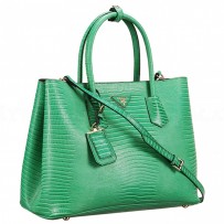 Prada Double Tote Crocodile Leather Bag Green