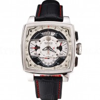 Tag Heuer Monaco Black Perforated Leather Strap White Dial 80306