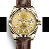 AAA Replica Rolex Sky-Dweller GMT 42mm Gold Dial Mens Watch 326138-0006