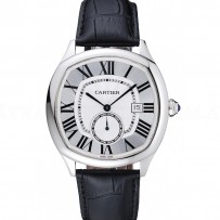 Cartier Drive De Cartier White Dial Silver Case Black Leather Bracelet 1454209