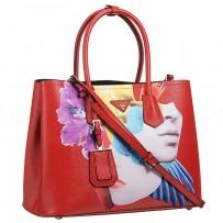Prada Saffiano Double Tote Collage Print Red Bag 18927290