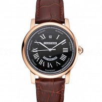 Swiss Cartier Rotonde Annual Calendar Black Dial Rose Gold Case Brown Leather Strap