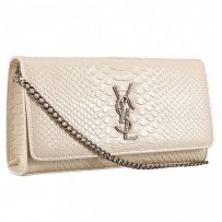 Saint Laurent Monogram Clutch Python Leather Silver Hardware White Bag 18926877
