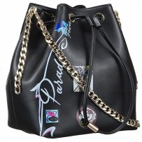 Dior Paradise Bucket Black Printed Gold Chain Handle Bag 18927161