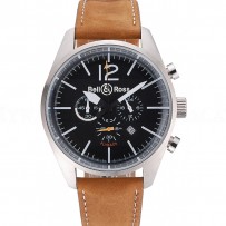 Bell and Ross BR126 Flyback Black Dial Silver Case Brown Suede Leather Strap