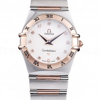 Omega Swiss Constellation Jewelry Rose Gold Case Small Radial Emblem White Dial