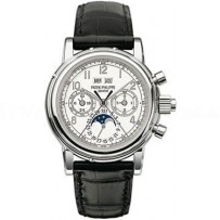 AAA Replica Patek Philippe Perpetual Calendar Split Seconds Chronograph White Gold White Arabic Watch 5004G-013