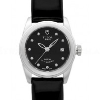 AAA Replica Tudor Glamour Date Black Dial Calfskin Strap Ladies Watch 51000-6